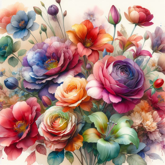 Watercolor Floral Art | Colorful Flowers Painting
