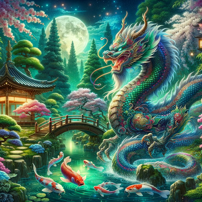 Traditional Japanese Water Dragon Fantasy Scene