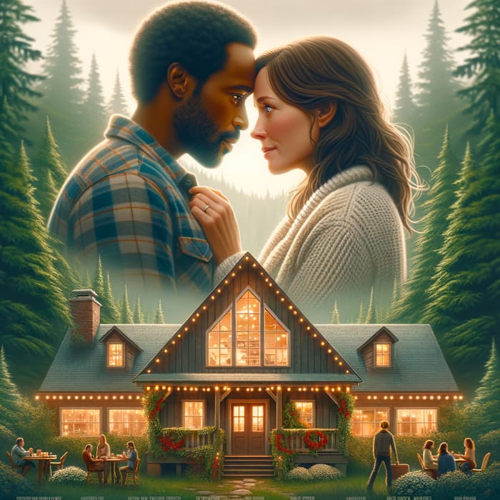 Cabin Love: Romantic Movie Poster with Cozy Forest Setting