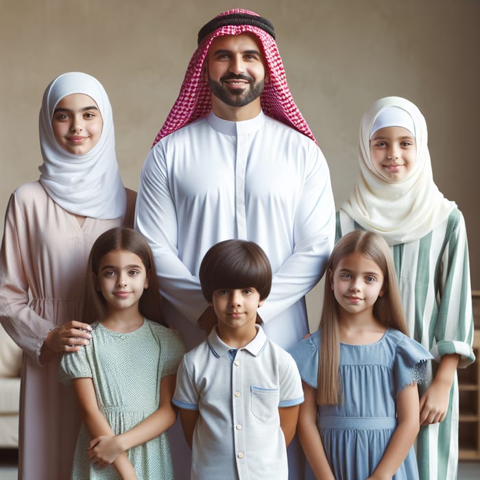 Arabic Man with Family in Traditional Arabian Gulf Attire