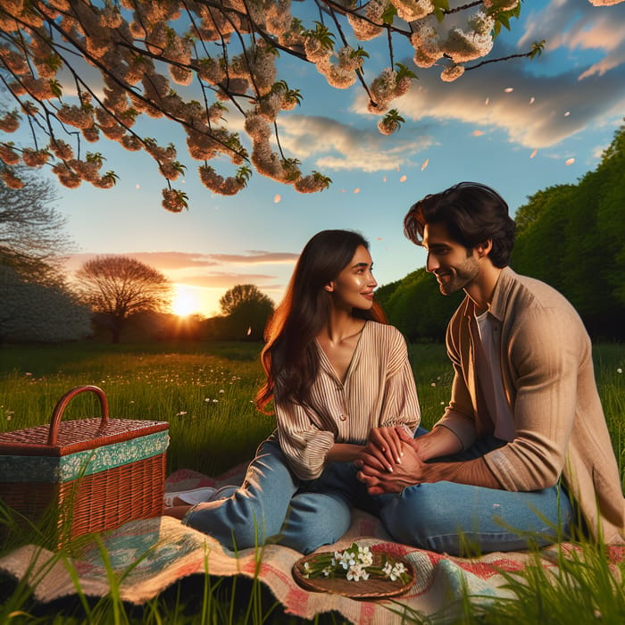 Love & Romance in a Serene Meadow: Hispanic Woman, Middle-Eastern Man