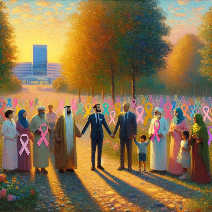 Uplifting Painting Symbolizing Cancer Awareness and Oncology