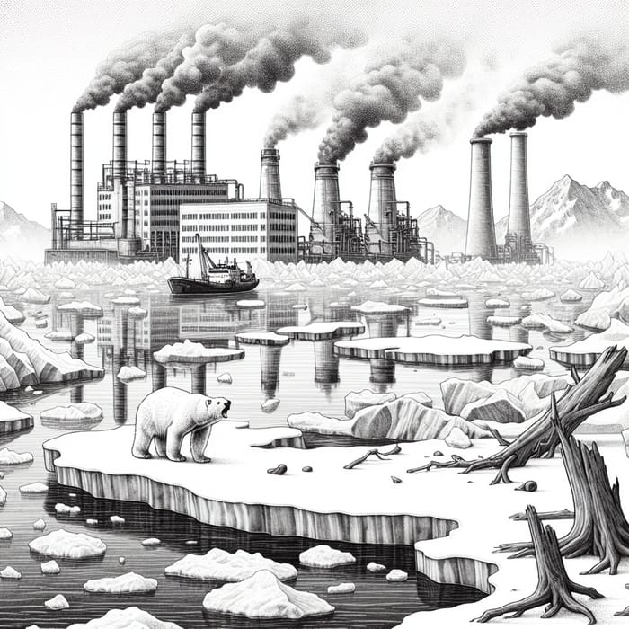 Sketch of Climate Change: Melting Glacier & Industrial Impact