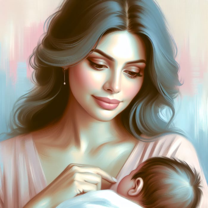 Hispanic New Mother Portrait | Serene Love with Soft Pastel Palette