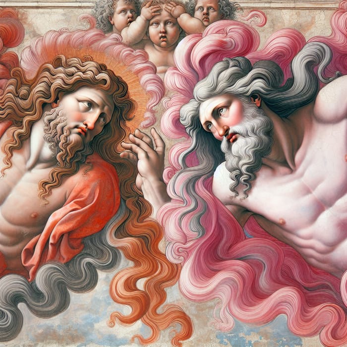 Adam and God Renaissance Interpretation with Pink Hair