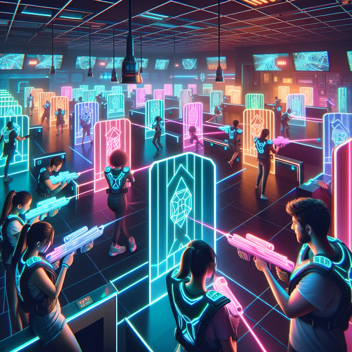 Futuristic Laser Tag Arena with Fluorescent Partitions