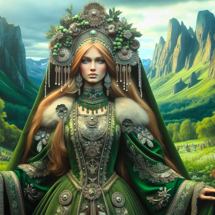 Mistress of the Copper Mountain in Traditional Slavic Green Attire