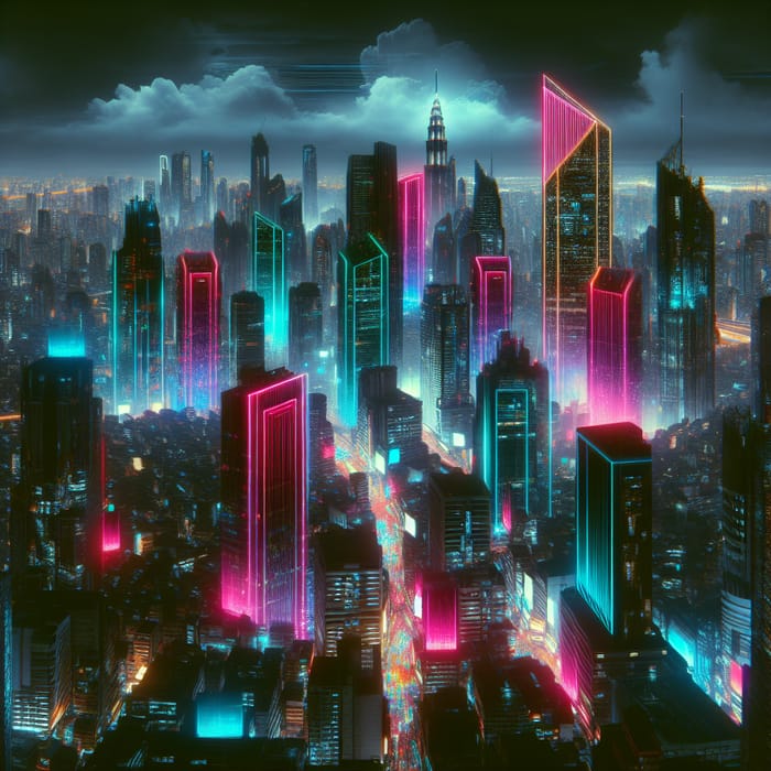 Futuristic Cyberpunk Cityscape | Vibrant Night Scene
