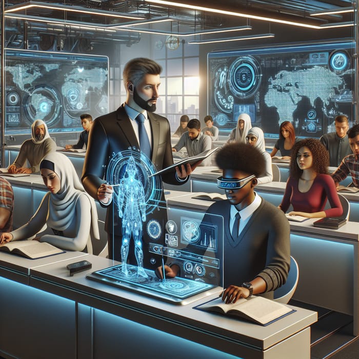 Future World Classroom: Hyper-Realistic Image of Advanced Digital Education