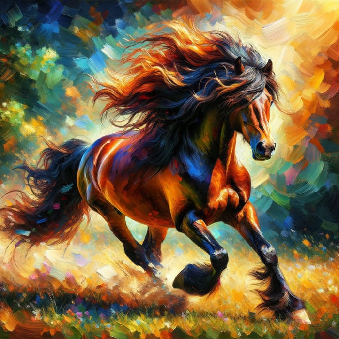 Majestic Stallion Galloping in Vibrant Meadow | Equine Beauty