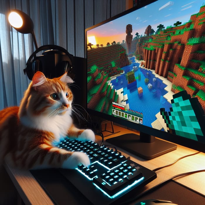 Adorable Cat Playing Minecraft