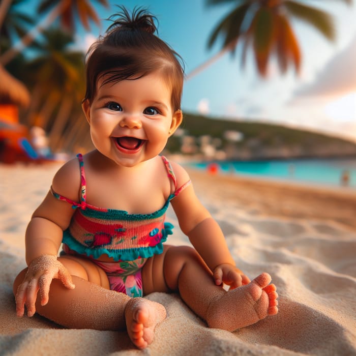 Cuban Baby Girl's Joyful Day at Acapulco Beach