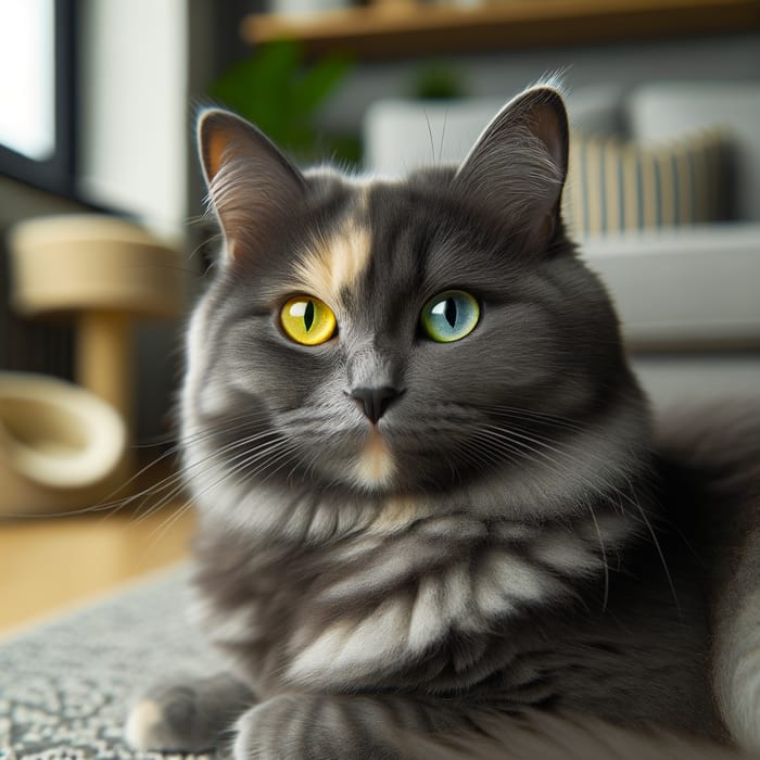 Enigmatic Gray Cat with Yellow and Green Eyes