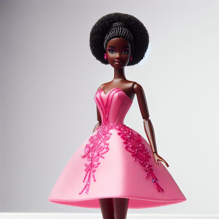 Stylish Curvy Black Barbie Doll with African Hairstyle & Pink Party Dress