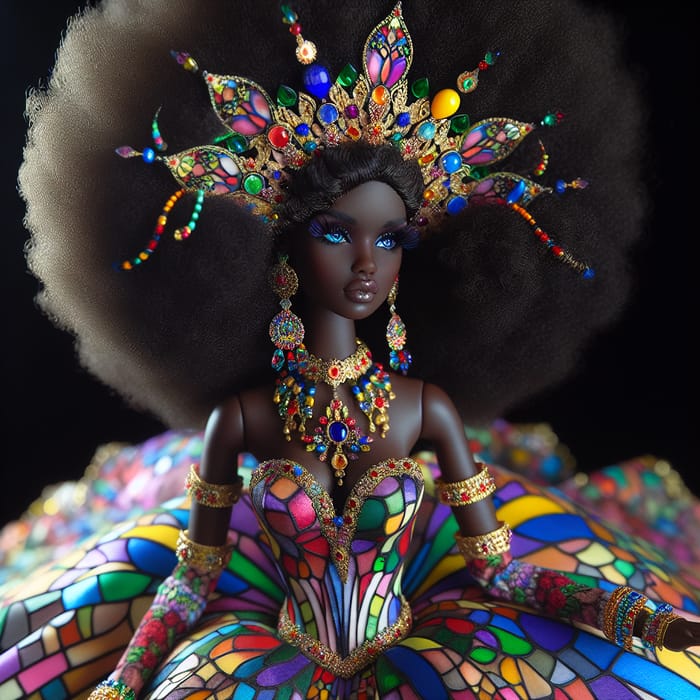 Black Barbie Doll: Afro Ball Gown & Stained Glass Jewelry