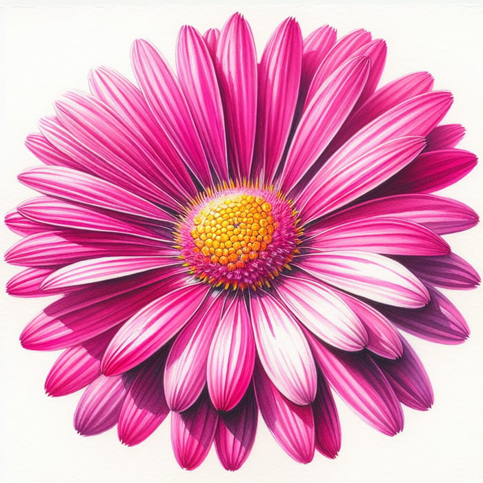 Detailed Watercolor Painting: Hot Pink Daisy Art