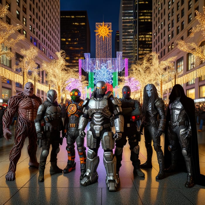 Urban New Year Celebration with Iconic Characters
