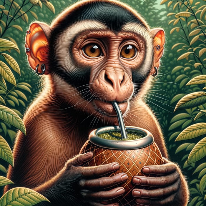 Curious Monkey Drinking Yerba Mate in Natural Setting