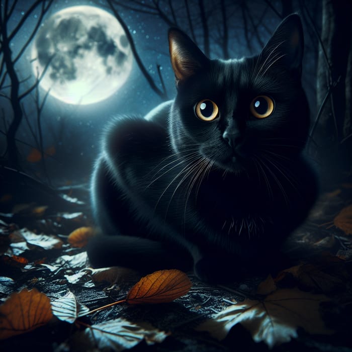 Enigmatic Black Cat in Moonlit Night