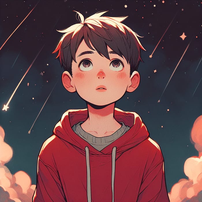 Short-Haired Boy in Red Sweatshirt Gazing Skyward - If You Were Here
