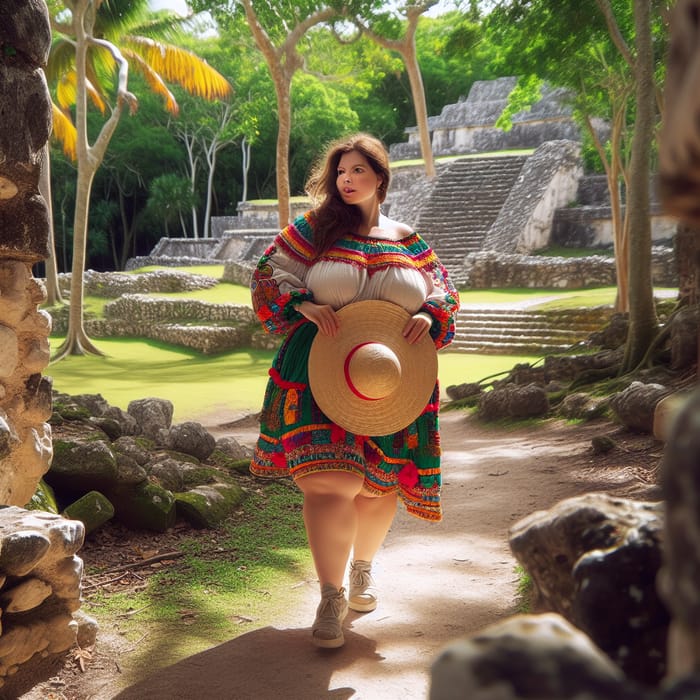 Curvy Woman Exploring Yucatan's Mayan Ruins