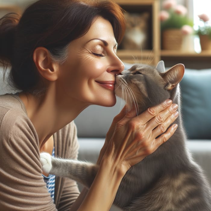 Affectionate Cat Nuzzling Woman's Face | Heartwarming Moment