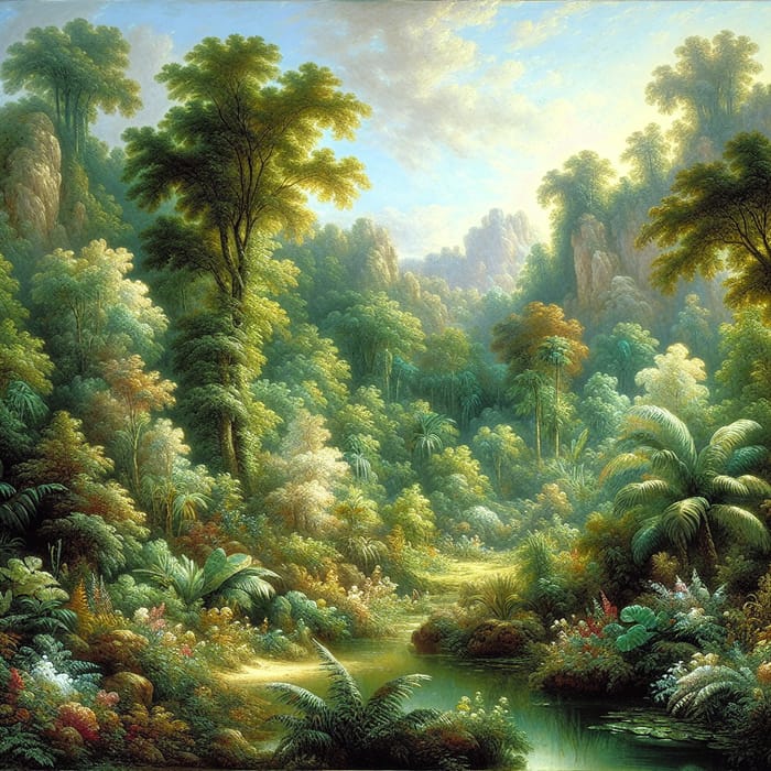 Lush Green Impressionist Landscape Painting