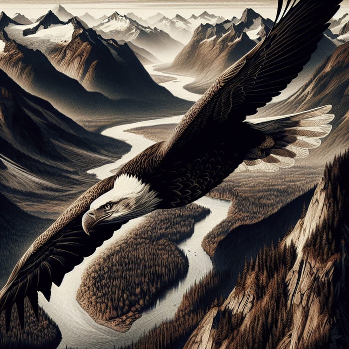 Majestic Bald Eagles Soaring Over Pacific Northwest Landscape