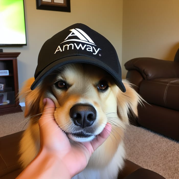 Dog in Amway Logo Cap with Style