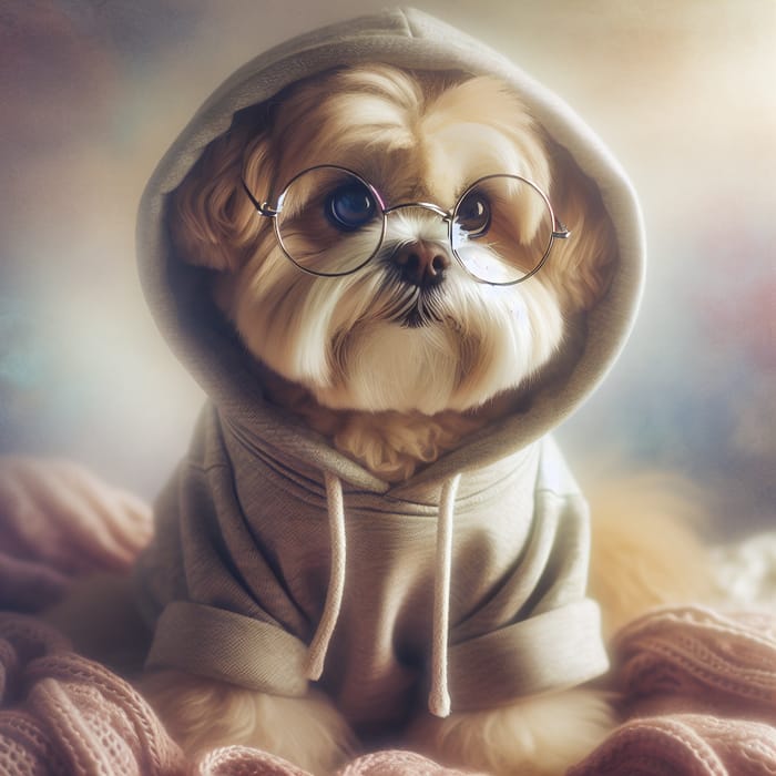 Smart Dog in Round Glasses and Hoodie