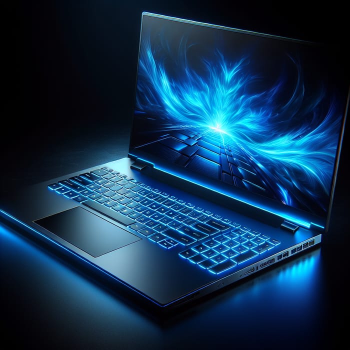 Radiant Blue Gaming Laptop on Dark Background