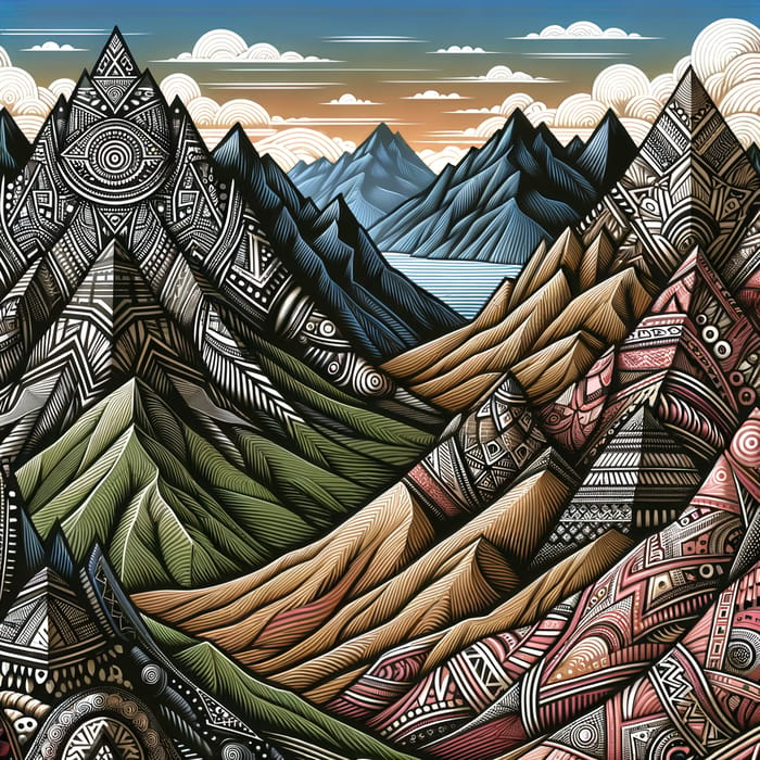 Tribal Pattern Mountain Landscape | Handcrafted Design
