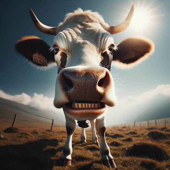 Furious Cow in a Pasture | Aggressive Moo Under Blue Sky