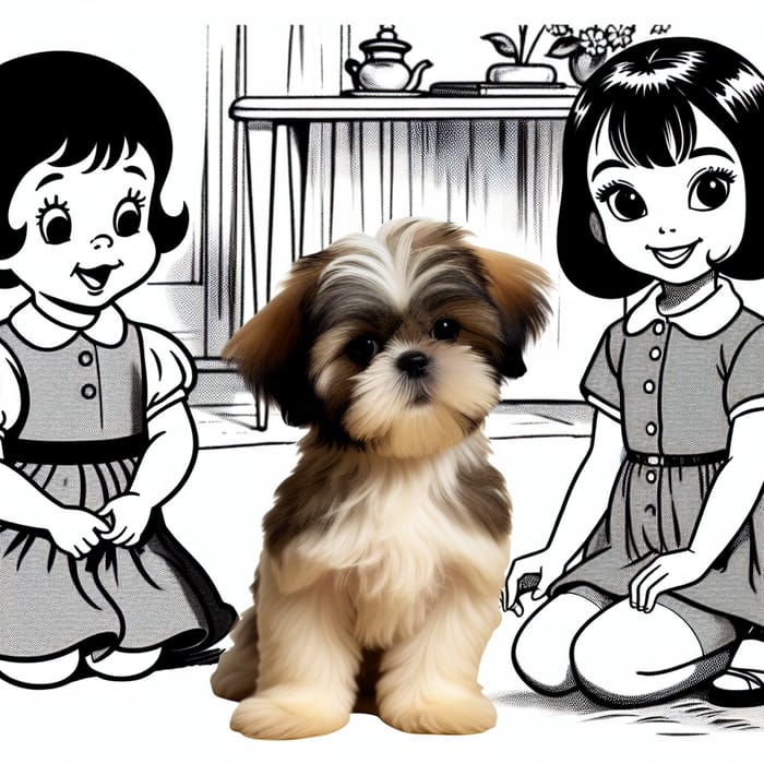 Black and White Shih Tzu Disney Puppy with Khaki Dresses