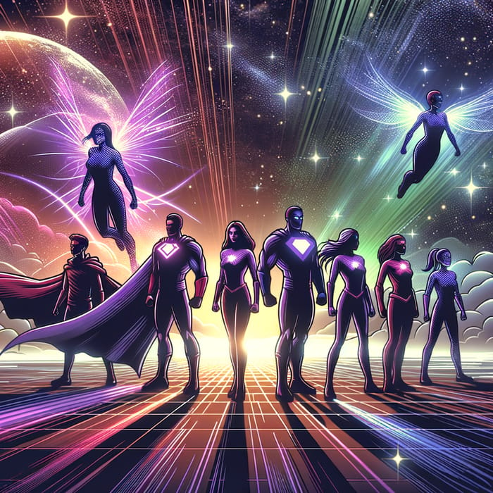 Visionary Superhero Team in Space | Future Innovation - Purple Pink Black