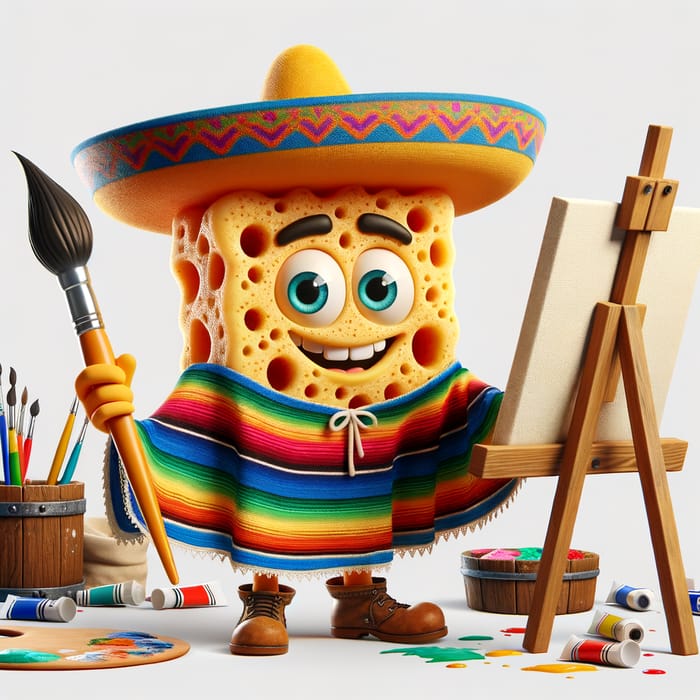 Spongebob Mexican Artist: Traditional Attire Paintbrush & Easel
