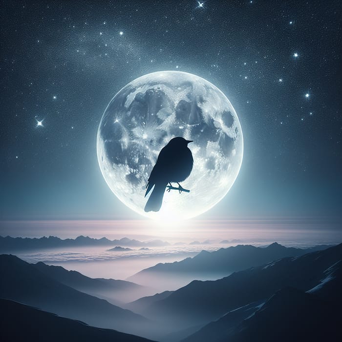 Moonlit Serenity: Bird Resting on the Moon with Twinkling Stars