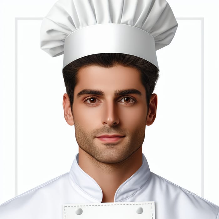 Photo of Tall Caucasian Male Restaurant Chef on White Background