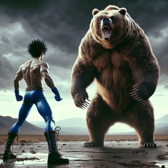 Epic Duel: Vegetta vs Grizzly Bear - Intense Clash in Barren Land