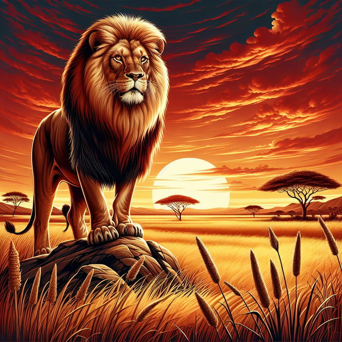 Majestic Lion on African Savannah - Wildlife Photography