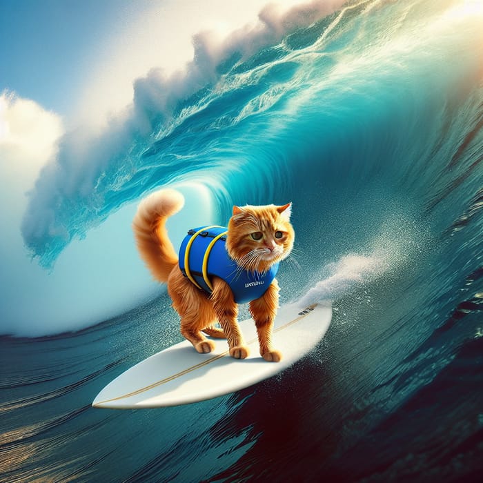 The Surfin' Cat: Epic Backflip on a Giant Wave