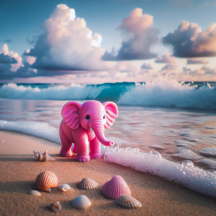Pink Elephant on Beach at Sunset | Friendly Seashell Observer