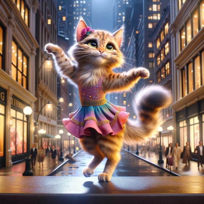 Cute Cat in Dress Grooving on New York's 54th Street