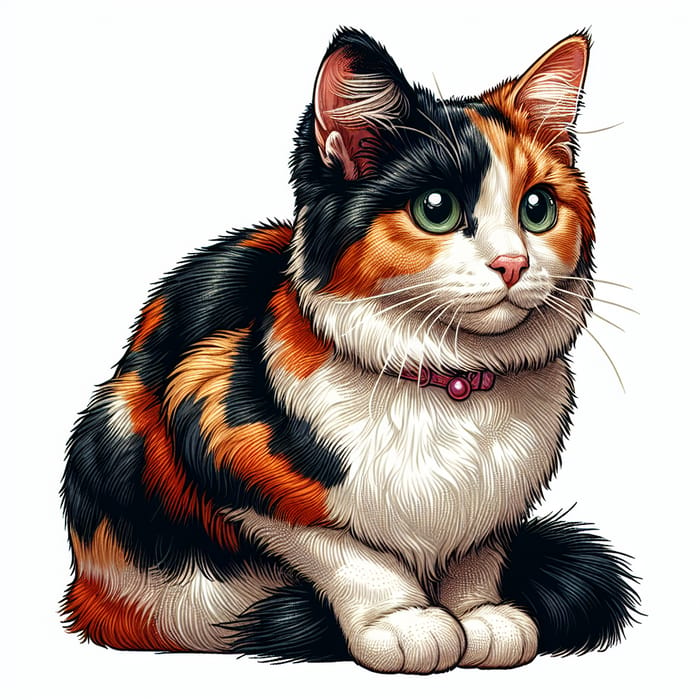 Colorful Calico Cat with Bright Green Eyes