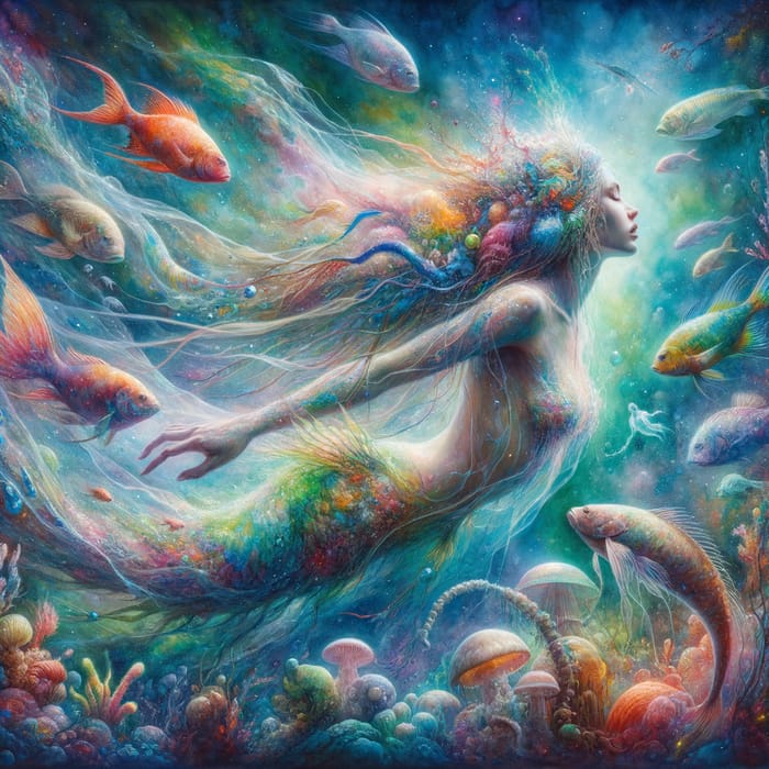 Surreal Mermaid Watercolor Art | Colorful Underwater Fantasy