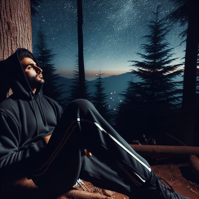 Tranquil Man in Midnight Forest Star Gazing