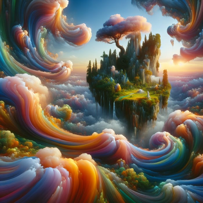 Vibrant Fantasy Island - Surreal Dali-Inspired Landscape