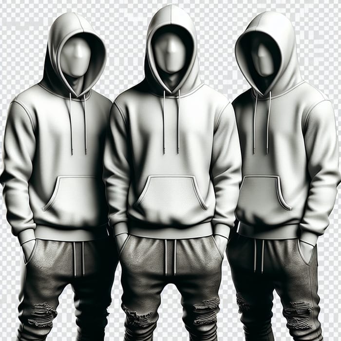 Three White Rappers in Hoodies - Unrecognizable Faces - High Quality