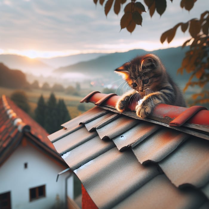 Cat Playing on Roof - Capture Whimsical Moments