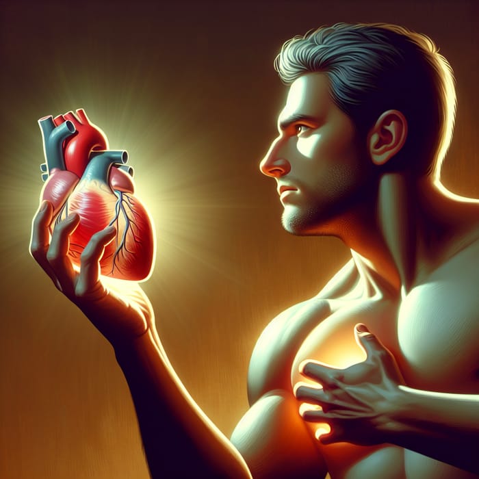Surreal Art: Glowing Heart Held in Hand